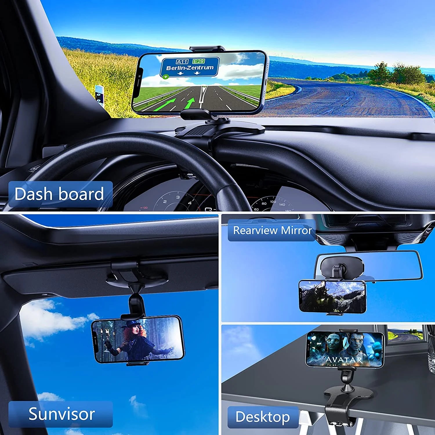 Universal Car Mount Holder for Cell Phone - Dashboard Grip Stand for Gps,Iphone,Samsung - 360° Rotation