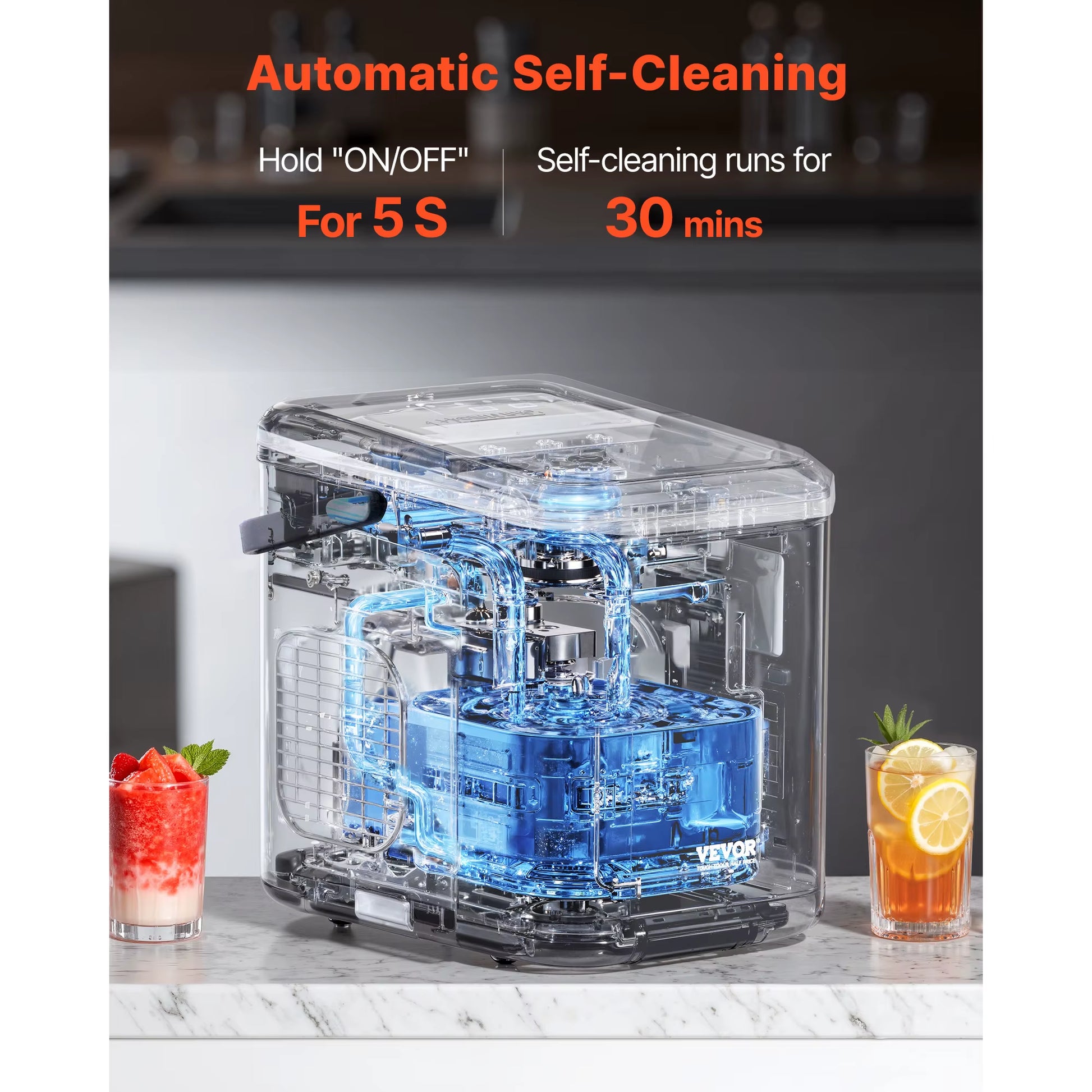 Succebuy Countertop Ice Maker 9 Cubes Ready in 6 Mins 26Lbs in 24Hrs Self-Cleaning Portable Ice Maker with Ice Scoop and Bask