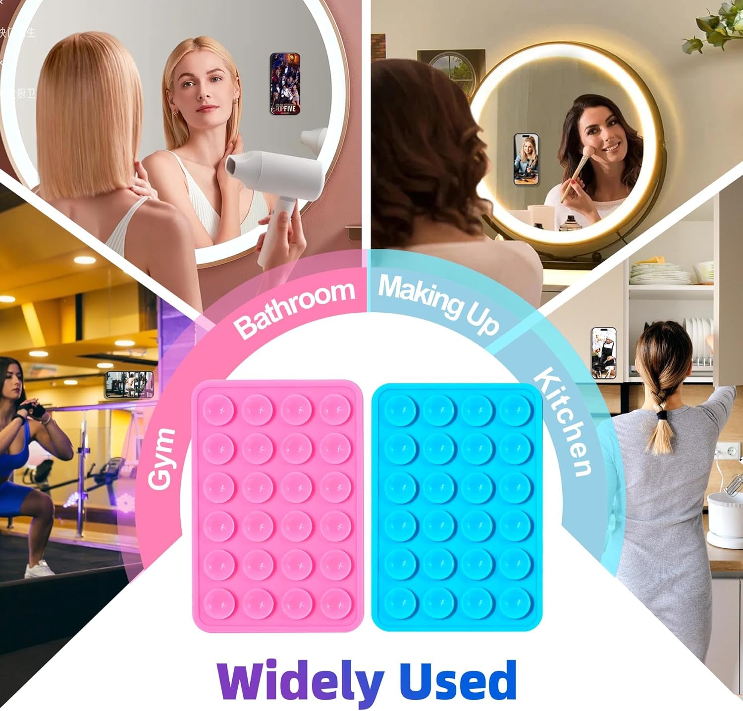 Suction Phone Case Mount, 2Pcs Silicone Phone Suction Grip Compatible with Iphone and Android Cases, Anti-Slip Hands-Free Mobile Accessory Holder, Sticky Phone Grip for Tiktok Videos and Selfies