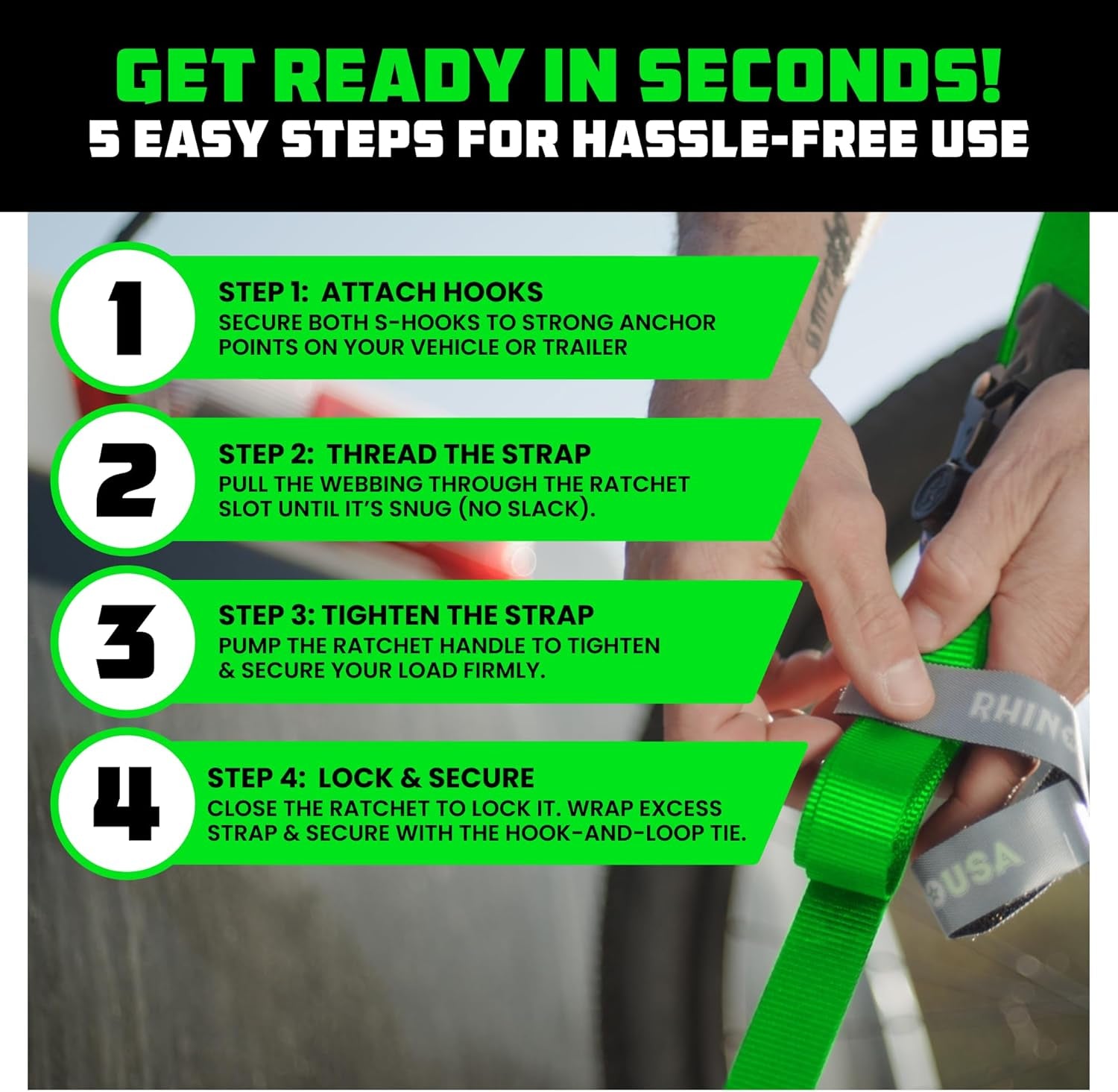 Ratchet Straps Tie Downs (4-Pack) - 1 Inch X 15 Feet (1,823Lb Break Strength) - Ultimate Tie down Straps with Safety S Hooks - for Trucks, Cargo, Moving, Appliances - Green