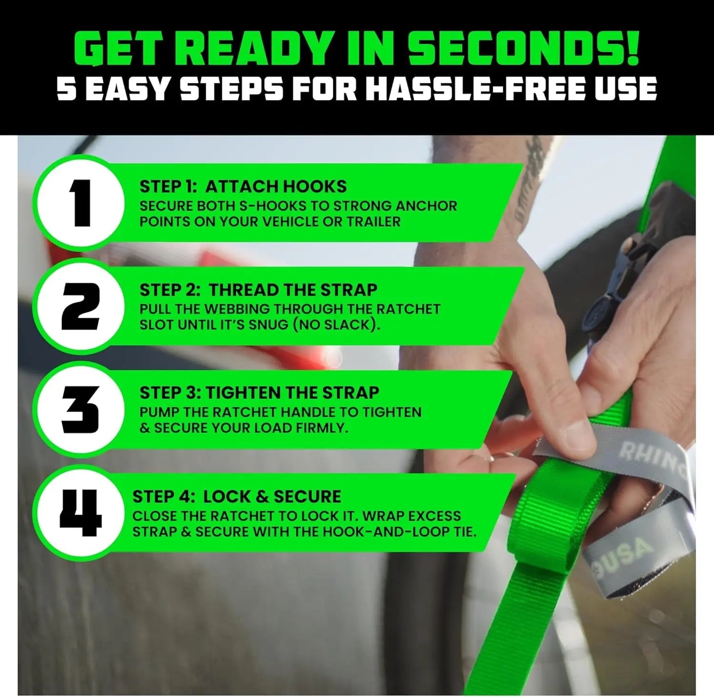 Ratchet Straps Tie Downs (4-Pack) - 1 Inch X 15 Feet (1,823Lb Break Strength) - Ultimate Tie down Straps with Safety S Hooks - for Trucks, Cargo, Moving, Appliances - Green
