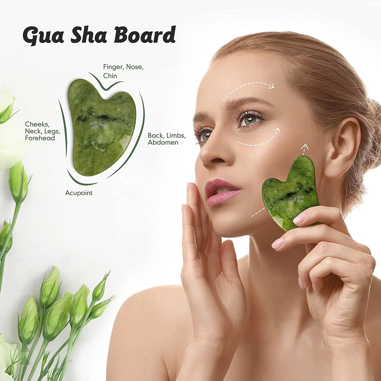 Jade Roller & Gua Sha Set, Face Roller,  Anti-Aging Facial Roller, Natural Green Jade Beauty Massager Tool, Skin Care Tool for Face, Neck, Eye to Reduce Wrinkles and Relax Body Muscles