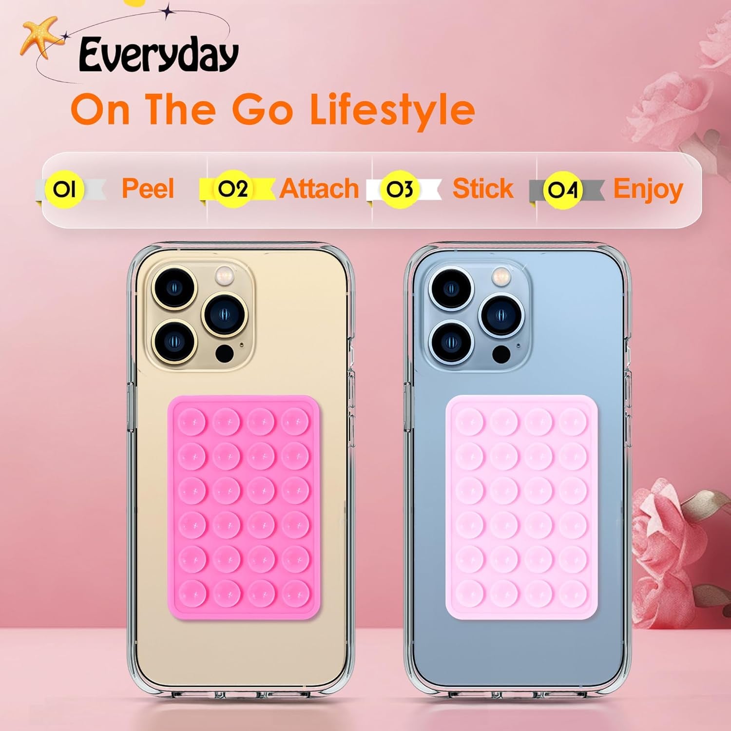 Suction Phone Case Mount, 2Pcs Silicone Phone Suction Grip Compatible with Iphone and Android Cases, Anti-Slip Hands-Free Mobile Accessory Holder, Sticky Phone Grip for Tiktok Videos and Selfies