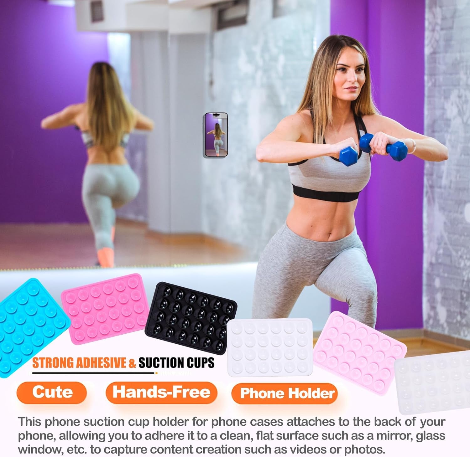 Suction Phone Case Mount, 2Pcs Silicone Phone Suction Grip Compatible with Iphone and Android Cases, Anti-Slip Hands-Free Mobile Accessory Holder, Sticky Phone Grip for Tiktok Videos and Selfies