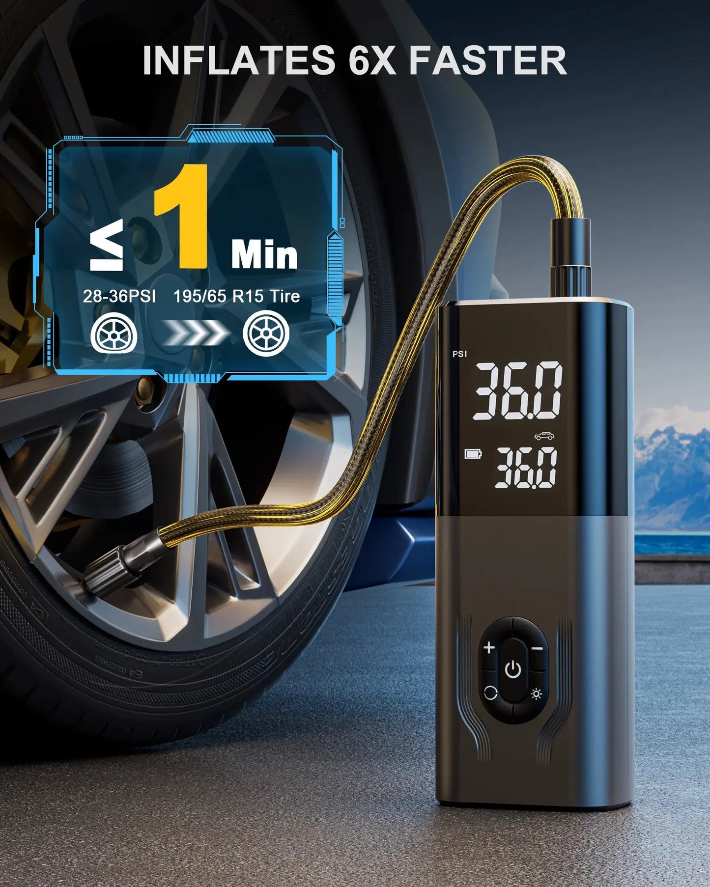 180PSI Tire Inflator, 6X Faster Portable Air Compressor for Car, 12V DC Tire Pump with Auto Shutoff for Car, Motorcycle, Bike and Ball