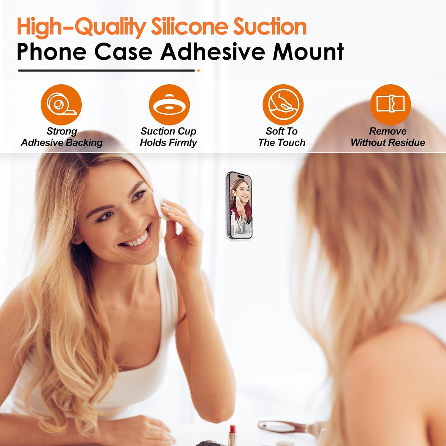 Suction Phone Case Mount, 2Pcs Silicone Phone Suction Grip Compatible with Iphone and Android Cases, Anti-Slip Hands-Free Mobile Accessory Holder, Sticky Phone Grip for Tiktok Videos and Selfies