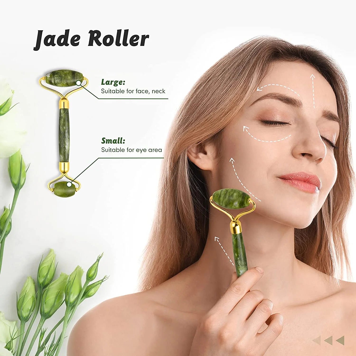 Jade Roller & Gua Sha Set, Face Roller,  Anti-Aging Facial Roller, Natural Green Jade Beauty Massager Tool, Skin Care Tool for Face, Neck, Eye to Reduce Wrinkles and Relax Body Muscles