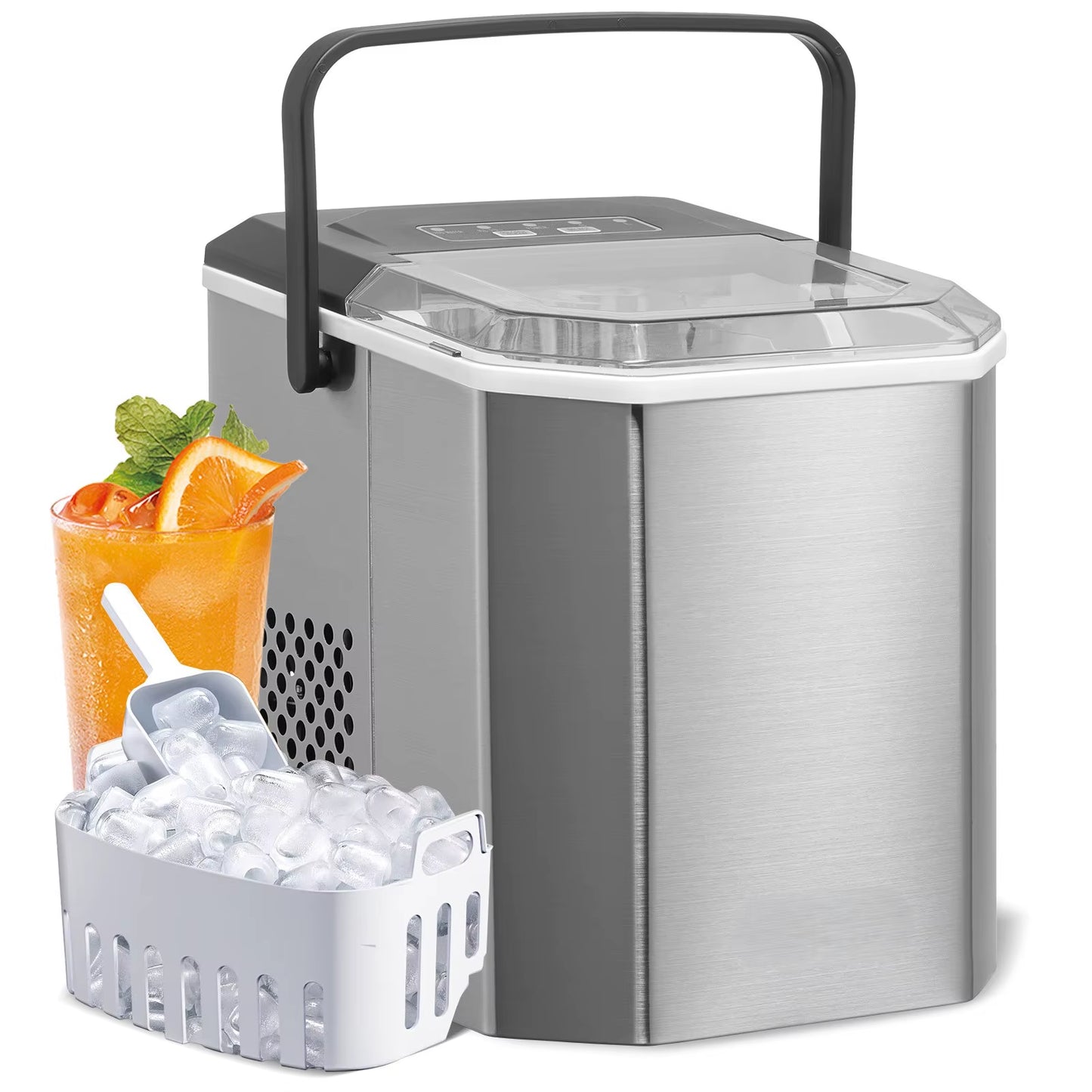 Succebuy Countertop Ice Maker 9 Cubes Ready in 6 Mins 26Lbs in 24Hrs Self-Cleaning Portable Ice Maker with Ice Scoop and Bask