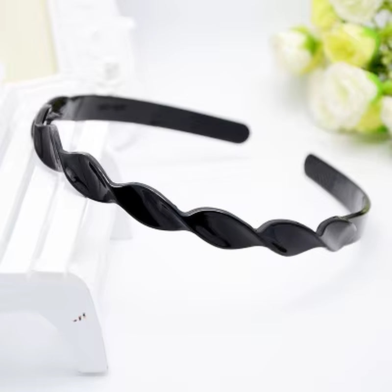 1Pc Fashion Wave Mens Women Unisex Plastic Resin Black Wavy Hair Head Hoop Band Sport Headband Hair Accessories Headdress
