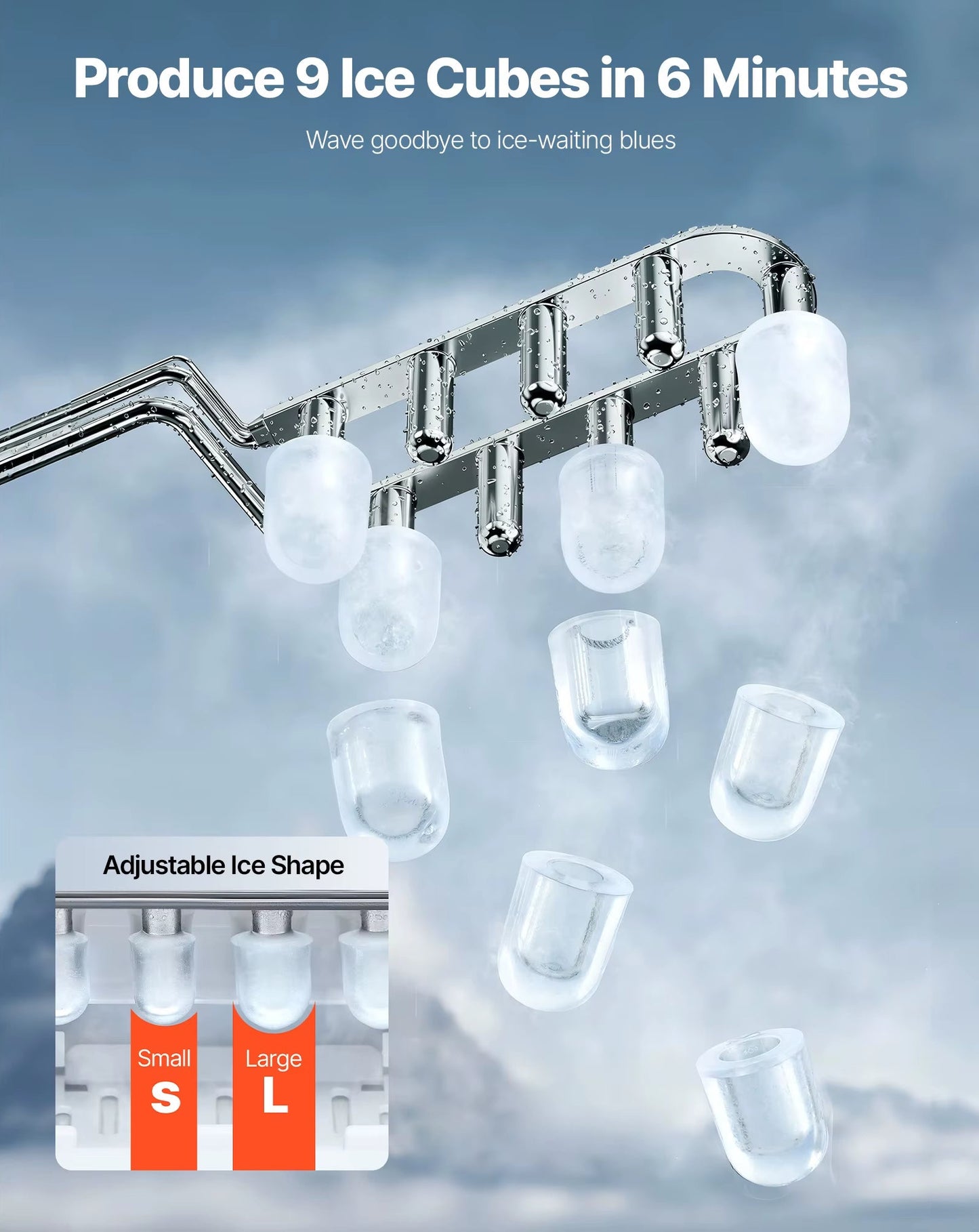 Succebuy Countertop Ice Maker 9 Cubes Ready in 6 Mins 26Lbs in 24Hrs Self-Cleaning Portable Ice Maker with Ice Scoop and Bask