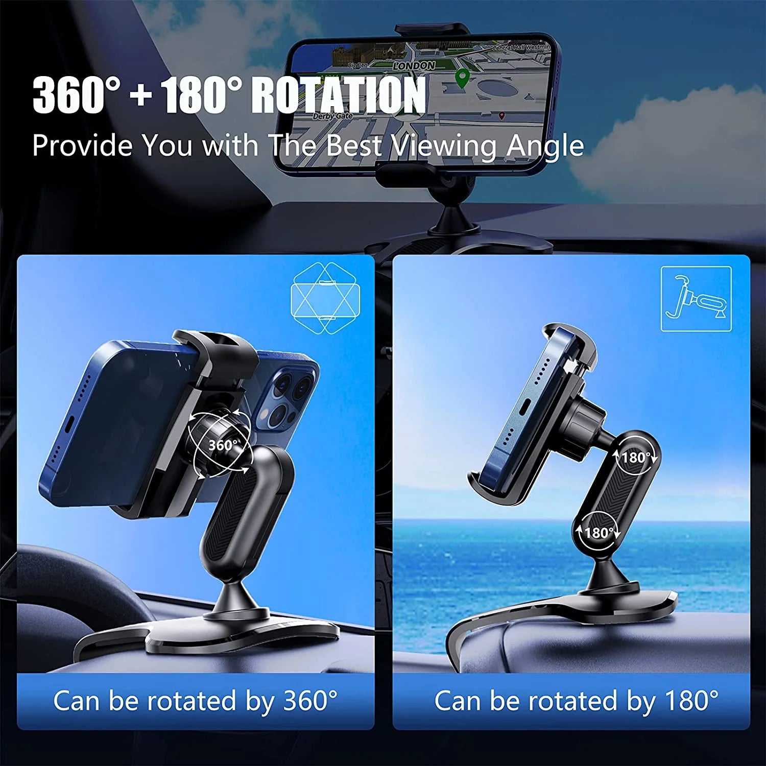Universal Car Mount Holder for Cell Phone - Dashboard Grip Stand for Gps,Iphone,Samsung - 360° Rotation