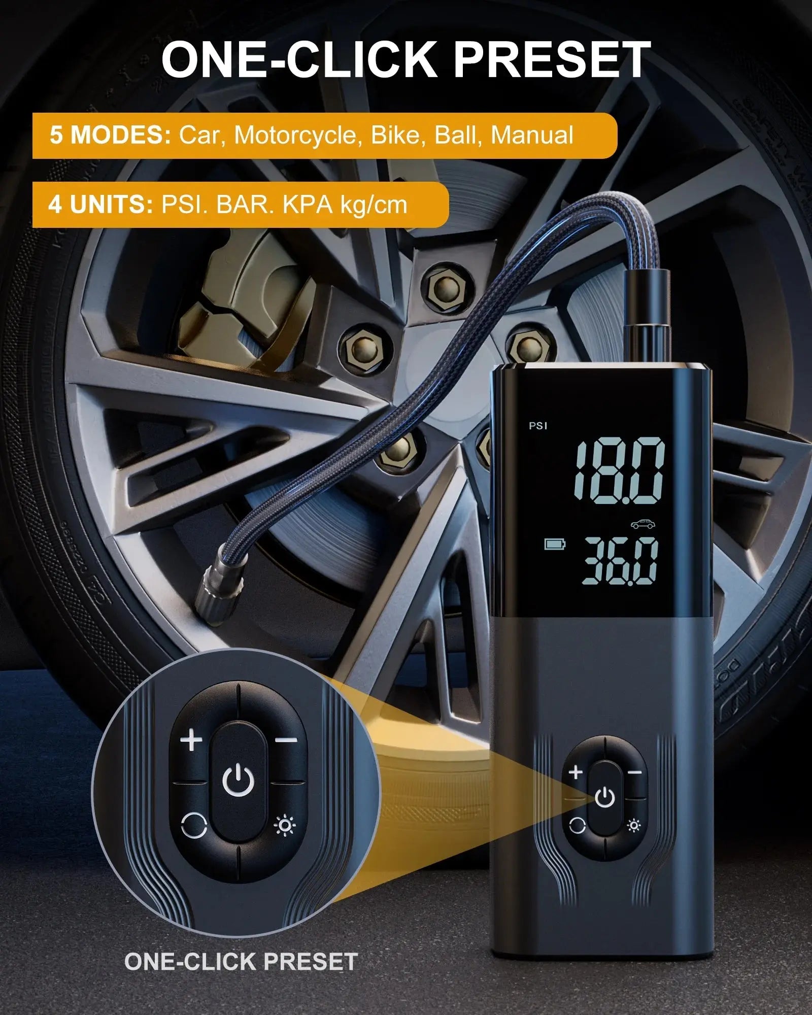 180PSI Tire Inflator, 6X Faster Portable Air Compressor for Car, 12V DC Tire Pump with Auto Shutoff for Car, Motorcycle, Bike and Ball