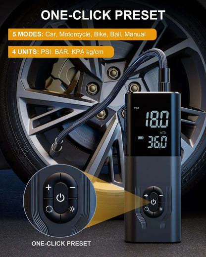 180PSI Tire Inflator, 6X Faster Portable Air Compressor for Car, 12V DC Tire Pump with Auto Shutoff for Car, Motorcycle, Bike and Ball