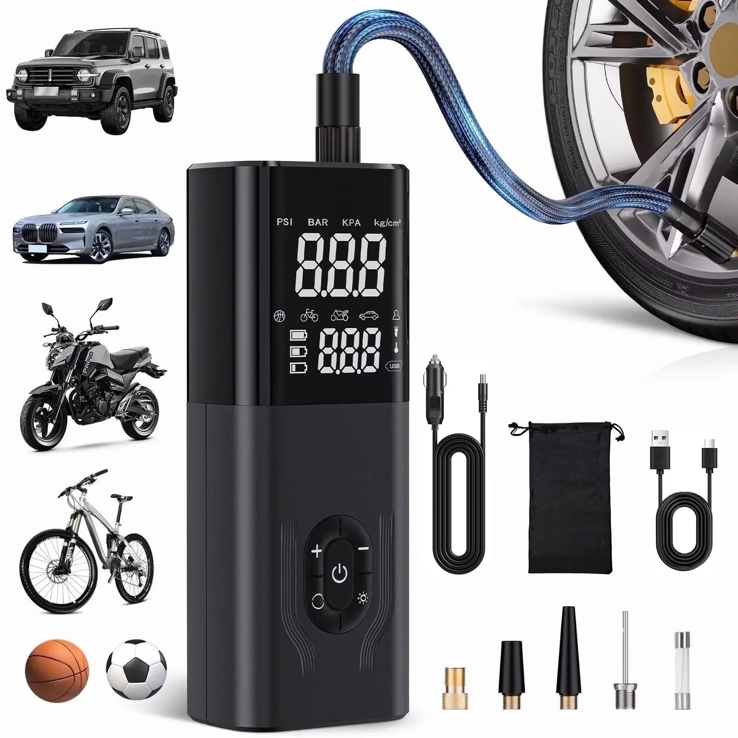 180PSI Tire Inflator, 6X Faster Portable Air Compressor for Car, 12V DC Tire Pump with Auto Shutoff for Car, Motorcycle, Bike and Ball