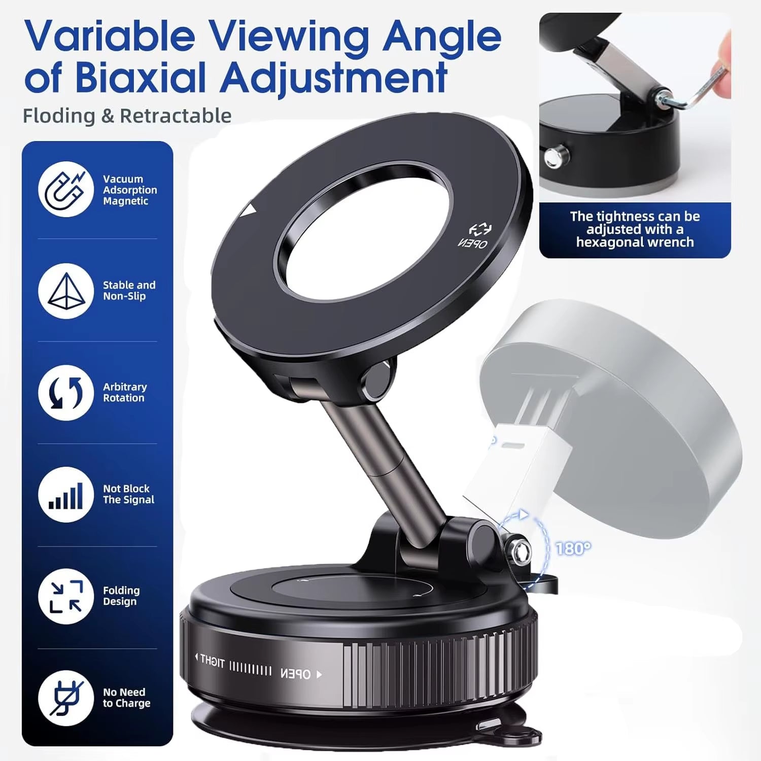 Magnetic Suction Cup Phone Mount for Magsafe 360° Adjustable Magnetic Car Phone Holder Pocket Size Foldable Car Mount