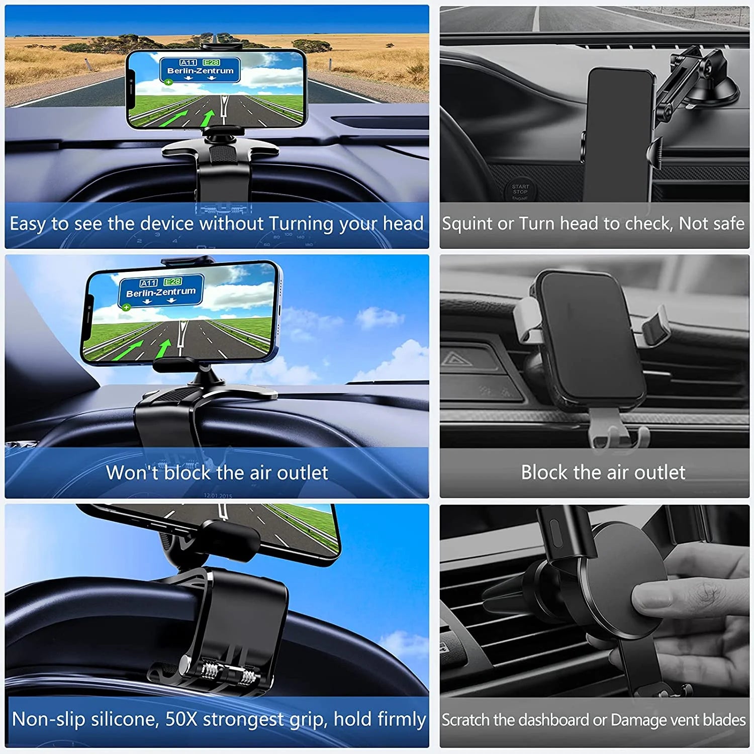 Universal Car Mount Holder for Cell Phone - Dashboard Grip Stand for Gps,Iphone,Samsung - 360° Rotation