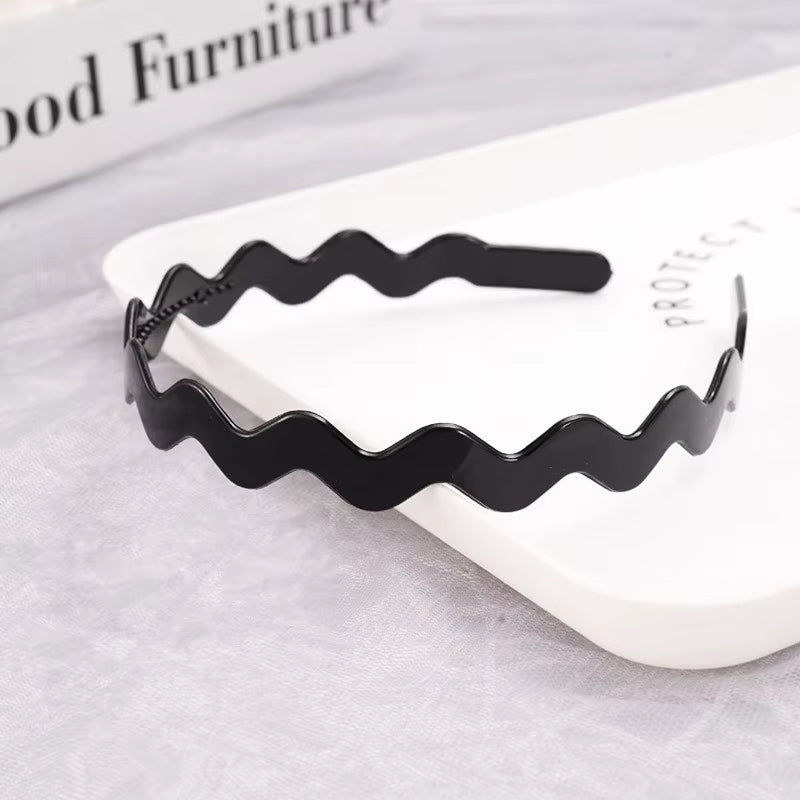 1Pc Fashion Wave Mens Women Unisex Plastic Resin Black Wavy Hair Head Hoop Band Sport Headband Hair Accessories Headdress