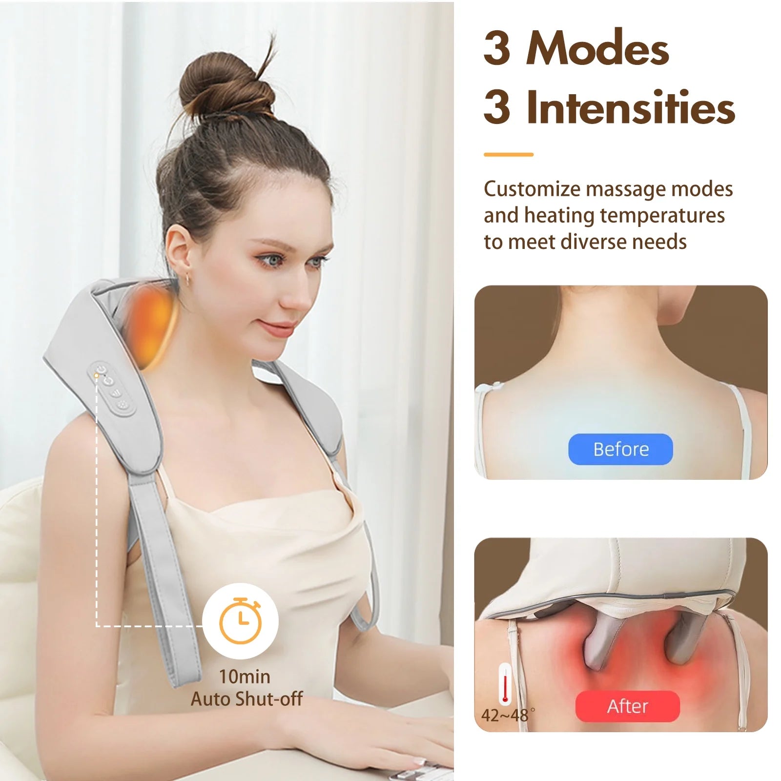 Shiatsu Neck and Back Massager with Heat, 6D Cordless Shoulder Massager, Deep Tissue Kneading Massage for Men and Women, Perfect Relaxation Gift
