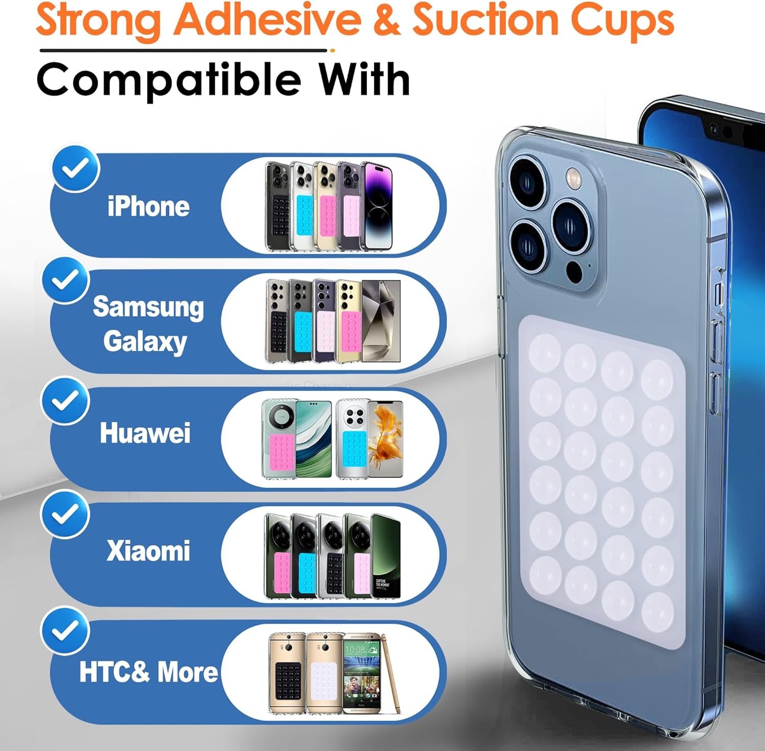 Suction Phone Case Mount, 2Pcs Silicone Phone Suction Grip Compatible with Iphone and Android Cases, Anti-Slip Hands-Free Mobile Accessory Holder, Sticky Phone Grip for Tiktok Videos and Selfies
