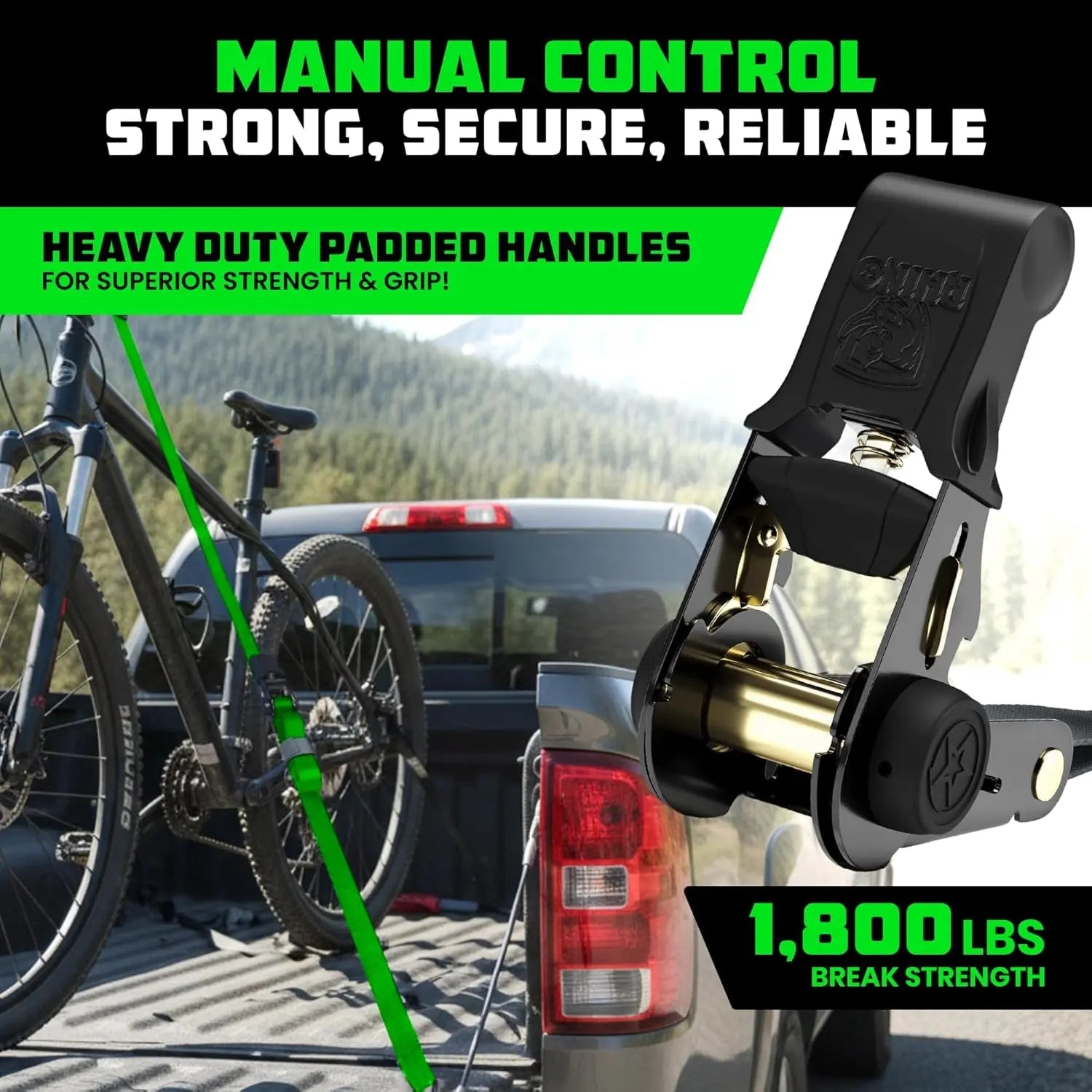 Ratchet Straps Tie Downs (4-Pack) - 1 Inch X 15 Feet (1,823Lb Break Strength) - Ultimate Tie down Straps with Safety S Hooks - for Trucks, Cargo, Moving, Appliances - Green